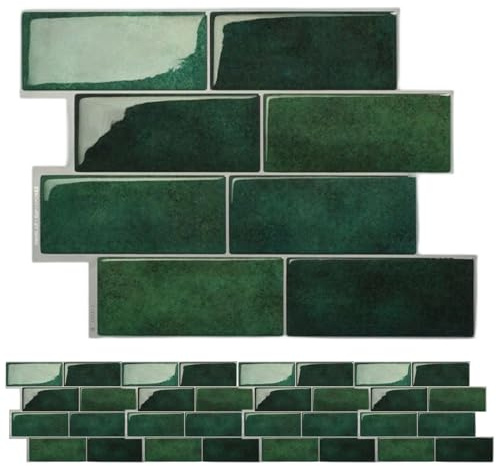 Hbbgdiy 5PCS 11.6×8.4 Inch 3D Green Peel and Stick Backsplash Tiles, Waterproof Heat‑Resistant Kitchen, Bathroom & Fireplace Wall Stickers, Easy DIY Tile Decals