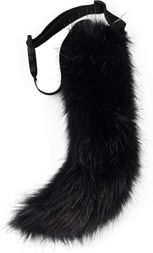 MAOSHYMS Fuchsschwanz 50cm Cosplay Einstellbare pelzigen Fuchsschwanz Kostüm, Halloween Weihnachten Flauschiger Katzenschwanz (Schwarz)