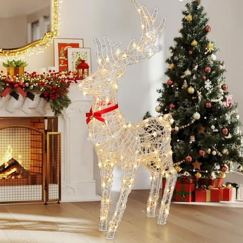YITAHOME Christmas Reindeer, Light Up Deer Decoration with 120 RGB LEDs & Remote, 89 Modes, Pre-Lit Standing Reindeer with Detachable Antlers & Neck Section for Home, Yard & Garden (62 x 19 x 118 cm)