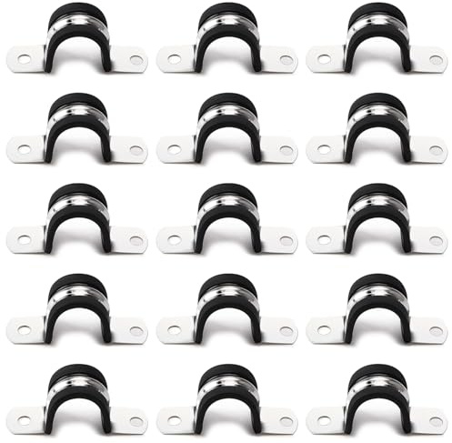 YYIGVMO 15 Stücke 22mm Gummi Gefüttert U Clips, 304 Edelstahl Gummikissen Rohrschellen, Leitungsschelle, für Rohr- oder Drahtschnur-Installation