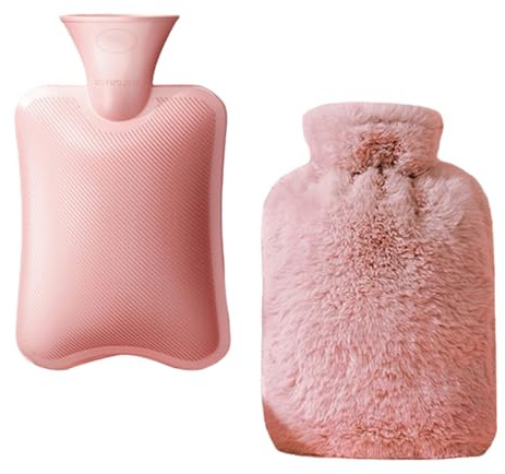 Botella de Agua Caliente, Botella de Agua Caliente de Goma, Bolsa de Agua Caliente con Funda de Felpa, Bolsa de Agua Caliente para Adultos y Niños, 2L, Caucho Natural