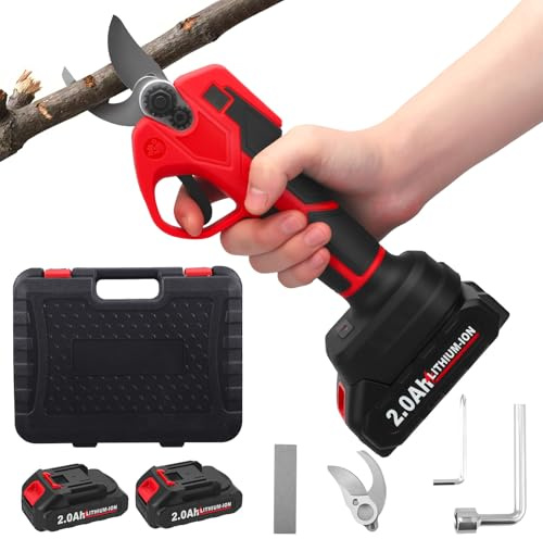 Electric Pruning Shears, Cordless Electric Secateurs with LCD Display & 2×2000mAh Batteries, Professional Electric Pruning Shears for Garden, Orchards and Branch Cutting, Includes 1 Pair Gloves