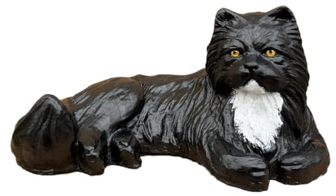 stoneandstyle Steinfigur Katze liegend Kater schwarz frostfest, lebensgroß, 13,3 kg Main Coon Perser