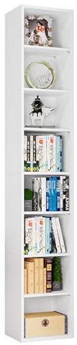 IRONCK Bücherregal Weiß, Schmales Regal, 8-stöckiges 23.6 x 30 x 180cm | Würfelregal mit 8 Ebenen, Aufbewahrungsregal, Präsentationsregal, offenes Regal, für Wohnzimmer Home Office Schlafzimmer