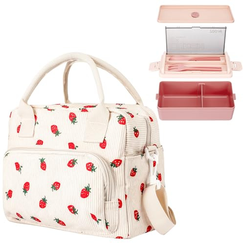 saerryor Insulated Oxford Lunch Bag with 700ml Bento Box for Women | Leak-proof Lunch Box with Spoon and Fork, Reusable & Durable, Multi-Pockets Cooler Bag for Work School Office Picnic