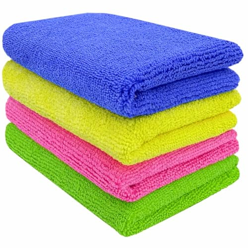 Luckora Jumbo Microfibre Cleaning Cloths 4 Pack – 35x35 cm Neon Microfiber Dusters, Lint Free Cleaning Towels for Car, Kitchen, Bathroom & Glass – Ultra Absorbent Reusable Polish Cloths