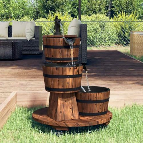 Mokuyary - Fuente de agua sobre ruedas, bomba 55 x 55 x 80 cm, madera de abeto macizo, fuente de jardín para decoración al aire libre, patio trasero
