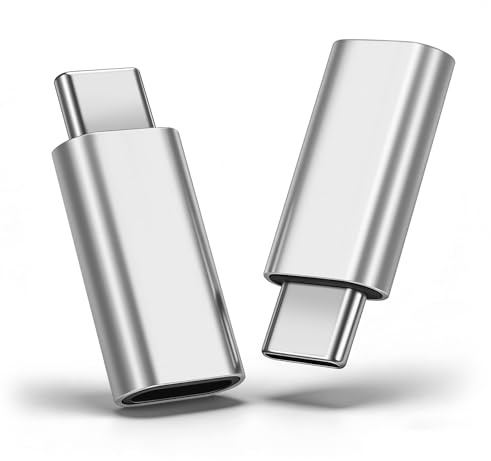 HAUXGOGO USB-C till Lightning-adapter (2 stycken), stöder dataöverföring och 27 W laddningsfunktion, [Ljud stöds inte] metallhölje för utmärkt värmeavledning silver