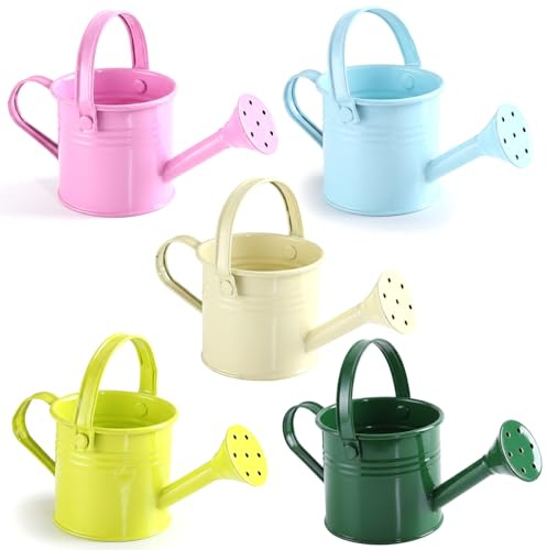 Wilafury Annaffiatoio in Latta per Bambini da 5 Pezzi, Mini annaffiatoio in Metallo con Bordo Liscio e Sicuro e Impugnatura Comoda, Piccolo Vaso per Piante da Interno, Decorazione da Giardino