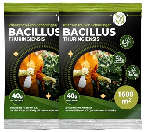 Trabe Bacillus Thuringiensis 2 X 40 g 1600 m² – Raupenfrei - Zünslerfrei Buchsbaum und Raupen Plantura - Buchsbaumzünsler an Buchsbäumen - Respektiert Tiere, Umwelt und Menschen