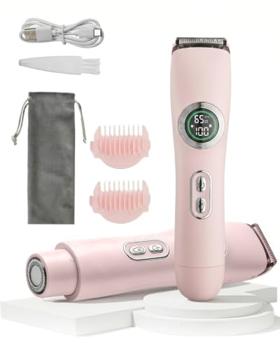 2-in-1-Haarschneider für Damen, Doppelkopf Intimrasierer für Frauen mit LED Licht, Nass/Trocken IPX7 Wasserdicht Rasierer, USB-C-Laden, Rasierer Damen für Lippen, Arme, Achseln, Bikinizone
