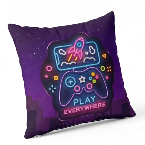 teapink Gaming Cushion Filled – Gamer Pillow with Video Game Controller Print, Decorative Scatter Cushion for Boys’ Bedroom, Gaming Room Decor and Gifts for Gamers, 43 x 43 cm
