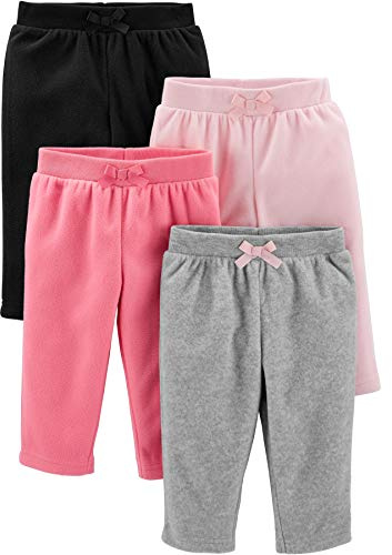 Simple Joys by Carter's Baby Girl's 4-Pack Fleece Pants Pants, Pink/Black/Heather Grey, NB