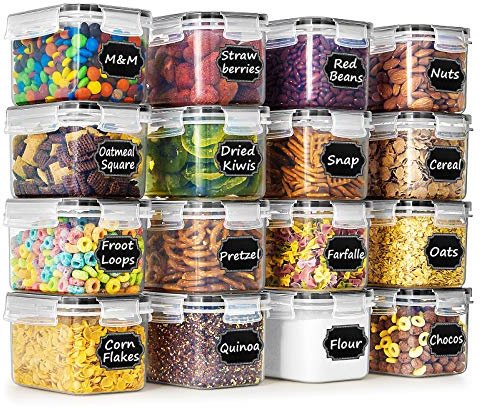 Wildone Cereal & Dry Food Storage Container Set of 16 [0.8L /3.38 Cups] for Sugar, Flour and Baking Supplies, Airtight Leak-proof & BPA Free, with 20 Labels & 1 Marker