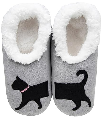 Snoozies! Pairables Black Cat, Super Soft Sherpa Fleece Womens Slippers, Non Slip Sole - Ladies Sizes 3-7 (small)