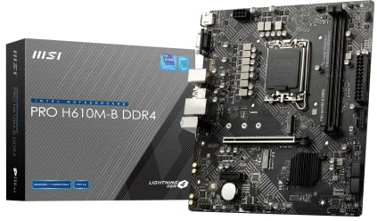 MSI PRO H610M-B DDR4 Motherboard, Micro-ATX - Supports Intel 12th Gen Core Processors, LGA 1700 - 2 x DIMMs (3200MHz), 1x PCIe 4.0 x16 slot, 1 x M.2 Gen3, USB 3.2 Gen1, 1G LAN, HDMI 2.1 & VGA