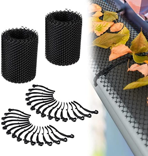 Relaxdays Rete per Grondaie, Set da 2, Protezione Cattura Foglie e Sporco, Ciascuna Lunga 6m, Larga 15cm, Plastica, Nero