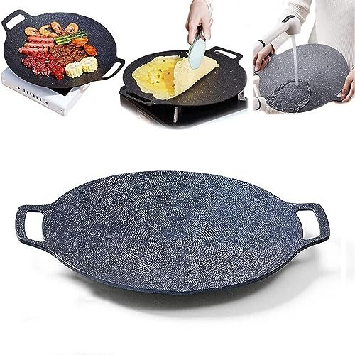 WENNEWU Multifunktionale Medizinische Stein-Elektro-Backform, Antihaft-Pfanne, Koreanische Grillpfanne Elektrisch, Flache Pfanne, FüR Fleisch, Pfannkuchen, Rippchen,Schwarz,34cm