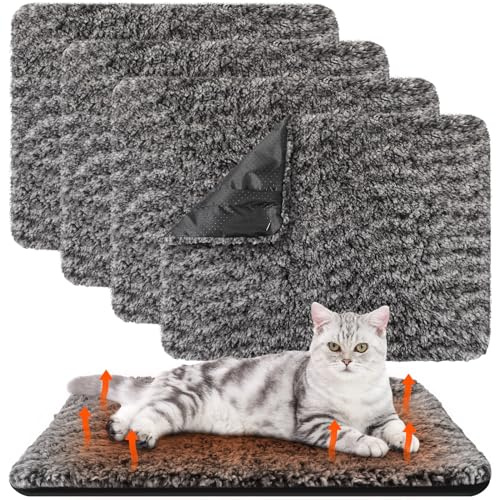 Photect 4 Selbstheizende Katzendecke Selbstheizende Decke für Haustiere Warme Selbstwärmende Waschbare Haustier Hunde Katzen Wärmedecke Abnehmbar rutschfeste Wärmematte(Grau)