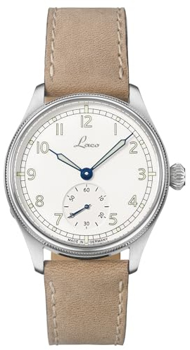 Laco Marineuhr Cuxhaven/Bremerhaven, Handaufzugswerk, Edelstahlgehäuse, Saphirglas, Lederarmband, Made in Germany