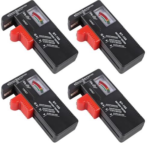 D-FLIFE 4pcs Battery Tester Checker, Small Universal Battery Checker Tester for AA AAA C D 9V 1.5V, Button Cell Batteries Checker - Small Volt Checker for All Batteries (BT-168)