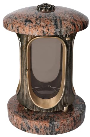 Elegante lanterna in granito Gneis, altezza 23 cm, diametro 15 cm, bronzo con rosetta