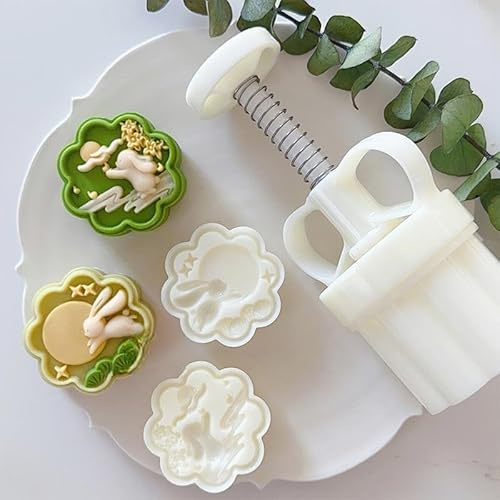Mooncake press mold, hand pressed mooncake mold DIY, Moon cake puff pastry press mold with stamp DIY (2 Moon Rabbit stamps)