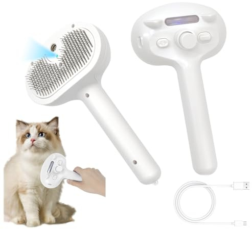 Cat Steam Brush, Self Cleaning 3 in 1 Dog Massage Steamy Cat Grooming Cleanser with Long Handle, Multifunctional Rechargeable Pet Grooming Brush, Pet Spray Hair Shedding Removal Comb