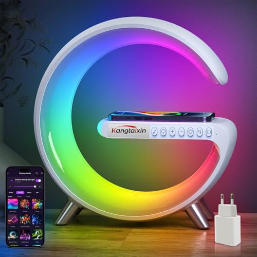 Kangtaixin Luz de Noche con Cargador Inalámbrico, Estilo G - Lámpara de Mesa junto a la Cama, Control de APP Inteligente RGB de Cambio de Color de Luz Ambiental, Lámpara de Ambiente para el Dormitorio