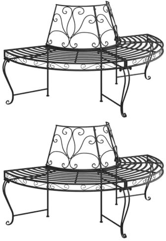 Möbel-Sets-Halbrunde Baumbank 2 STK. Ø160 cm Schwarz Stahl
