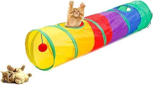 Tunnel per Gatti Pieghevole - Tunnel per Conigli - Giochi per Conigli, Poliestere, Design Compatto e Portatile con Giocattolo Sospeso, Adatto per Gatti, Conigli, Cuccioli e Piccoli Animali