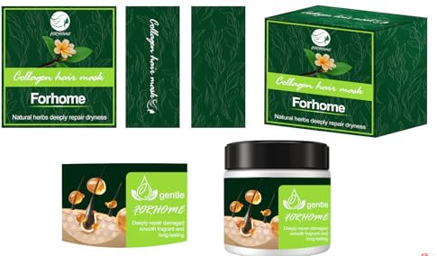 Collagen Masque Cheveux 500ml - À l'Huile d'Avocat et Argan, Démêle, Nourrit & Répare 3-en-1 pour Cheveux Abîmés, Masque Soin Nutrition Masque pour Cheveux Secs, Ondulés, Bouclés ou Crépus