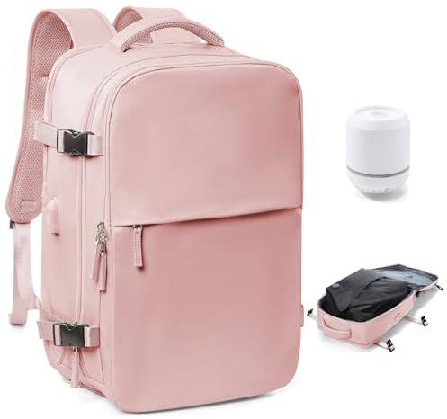 Mochila de Viaje al Vacío con Bomba - 45x36x20 cm (Cabina Easyjet) - Mochila de Mano para Avión con Portátil 15.6 - Impermeable - Unisex/Día - Equipaje de Cabina para Hombre y Mujer Rosa