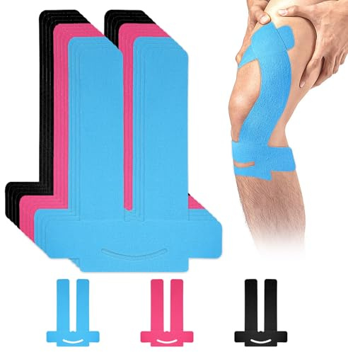 12 Stück Precut Kinesiotapes Knie, Kinesiotapes Vorgeschnitten for Knees, Wasserdichtes Elastisches Physio Tape für Knieschmerzen, Sport Tape Dauerhafte Unterstützung (Schwarz+Blau+Rosa)
