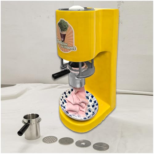 ZEEKYFOR Ice Cream Spaghetti Press Machine, Commercial Spaghetti Ice Cream Press Machine with 4 Molds, Soft Serve Dessert Machine, Ice Cream Noodle Maker Yellow