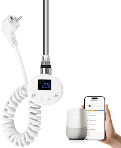 EMKE Barre chauffante avec thermostat pour radiateur de salle de bain 600 W, Smart WiFi Cartouche chauffante en acier inoxydable pour radiateur, sèche-serviettes, sèche-serviettes électrique, blanc