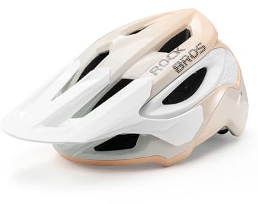 ROCKBROS Casco de Bicicleta de Montaña con Visera Ajustable, Casco de Ciclismo con Cierre Magnético, Protección contra Impactos, Transpirable para Hombre Mujer, Bici Carretera MTB, Almendra Escarchada