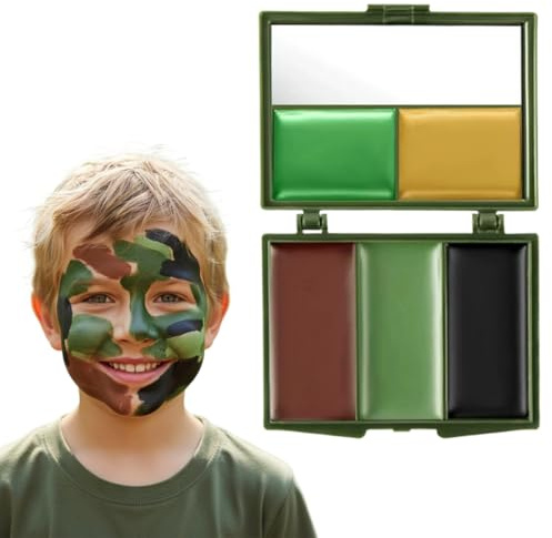 YUVKIN 1 Pièce, 3 Couleurs de Maquillage, Approuvé Type Caméléon, Camouflage Militaire, Grimage, Kit avec Miroir et Crème, Pour Survie Militaire/De l’Armée, Camouflage Polyvalent (Noir, Vert, Marron)
