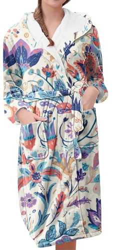 Fleecemorgonrock för damer med huva dam badrock fleece plysch varm lång morgonrock nattkläder morgonrock vinter myskläder termisk badrock nattlinne mjuk morgonrock husrock, pp1, XL