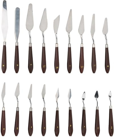 18Pcs Painting Scrapers, Plastic Handle Palette Knife Elasticity Spatula Seamless Connection Oil Painting Tool for Oil Canvas, Watercolor