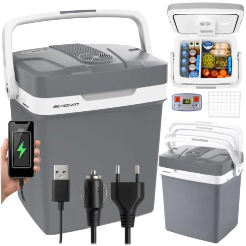 Berdsen Kühlbox Auto Camping Kühlschrank Für Auto LKW Boot Elektrisch Kühlung Bis 0°C Mit Wärmefunktion Bis 65°C 12V 230V Energiesparend 26L