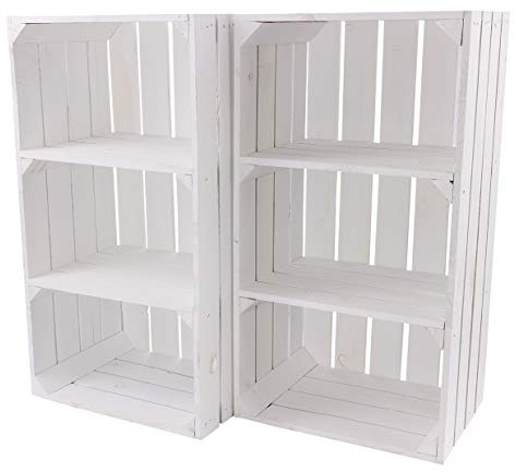 Moooble 9er Set Weiße Regalkiste mit 2 Mittelbrettern 68cm x 40cm x 31cm Apfelkiste Obstkiste Weinkiste Holzregal Vintage Bücherregal Abstelltisch Ablagekisten Schuhregal massiv Natur Garten