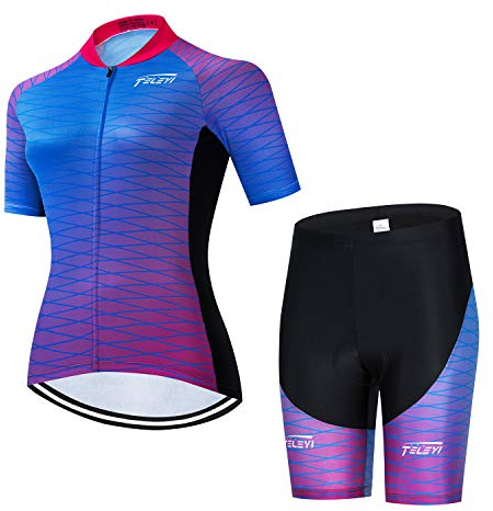 JPOJPO Damen Radtrikot Atmungsaktive Fahrradbekleidung Set Trikot Kurzarm & Radhose mit 5D Sitzpolster