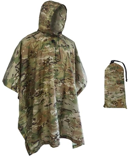 Fousam Rain Poncho, Military Tactical Poncho Camo Multi Use Waterproof Rain Coat