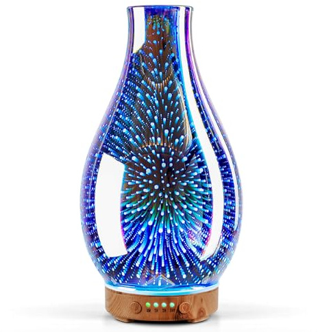 Porseme 100ml Aroma Diffuser für ätherische öle,Handgeblasen Glas Silver | Luftbefeuchter Ultraschall Leise,7 Farblichter, 4 Timern,Defuser Luft Aroma für Wohnung,Schlafzimmer,Spezielles Geschent