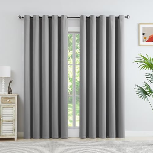 WEST LAKE Grey Blackout Thermal Curtain 90 x 72 Drop Triple Weave Energy Saving Drape Extra Wide Noise Reducing Blackout Window Treatment 2 Panels for Rustic Living Room, Gray