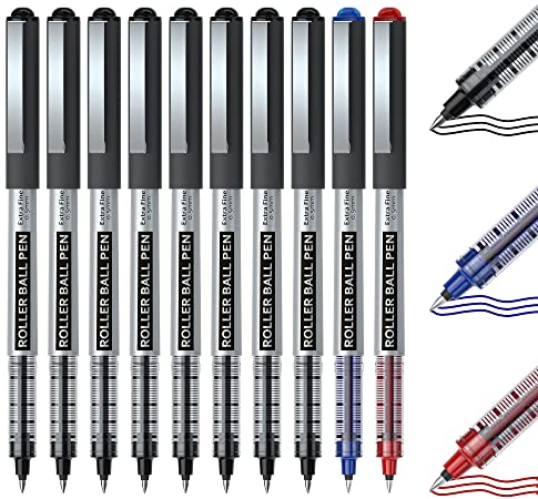 Shuttle Art Tintenroller Stifte, 10 stück Gel kugelschreiber(8 schwarz, 1 blau, 1 rot), 0,5mm feine Spitze, schnelltrocknend, flüssige Tinte, Gelschreiber für Schreiben, Tagebuch, Notizen geeignet