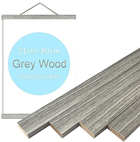 Schwarze Walnussmagnetische Plakathänder BRAMES 7 Farben Holz Solid Hängen Foto Bilderrahmen Scroll Wandkunst Malerei Rahmen (Color : GREY WOOD MDF, Size : 30cm long)