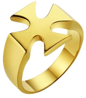 HCMA Anillos de Cruz de Caballero Templario para hombre, anillos de banda de cruzados punk negros para hombre, anillos de sello pulido de acero inoxidable, regalo de joyería