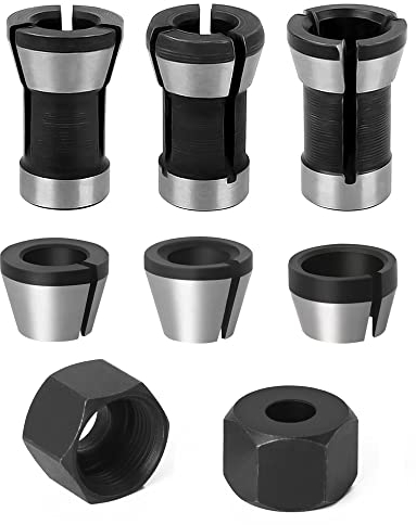 UYUYong 6 Stück Spannzangen Adapter Geradschleifer Ersatzspannzange mit 2 Stück Spannmutter 6 mm 6,35mm 8mm Fräswerkzeug Adapter Spannzange Für Bakelit Fräsmaschinenteile Trimmer Werkzeug